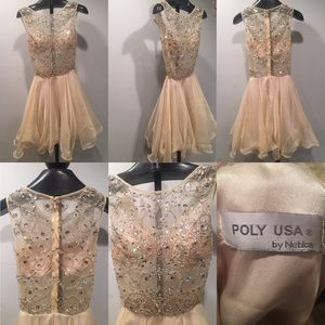 Poly USA PY6820 Nude Beaded Dress MEDIUM